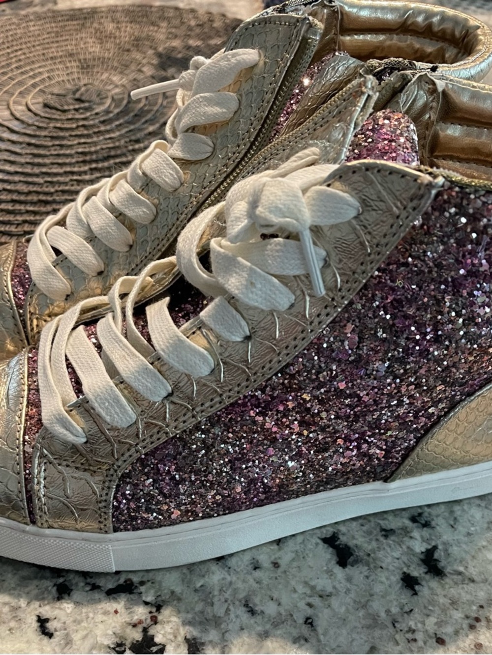 Steve Madden Pink Glitter and Gold High-Top Sneakers